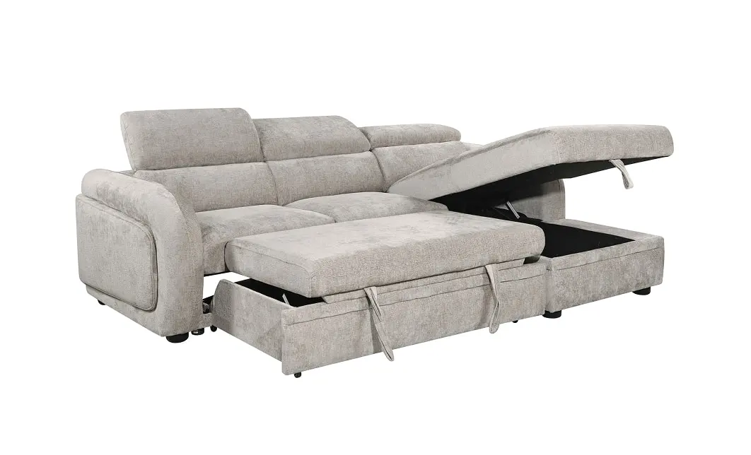 Colțar Extensibil Harmony KF7908 cu Ladă Depozitare, Șezlong Dreapta, Gri Deschis 4