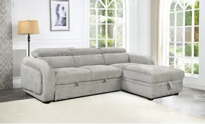 Colțar Extensibil Harmony KF7908 cu Ladă Depozitare, Șezlong Dreapta, Gri Deschis