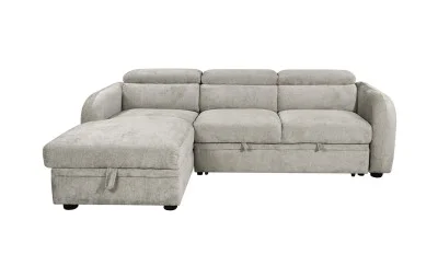 Colțar Extensibil Harmony KF7908 cu Ladă Depozitare, Șezlong Stânga, Gri Deschis