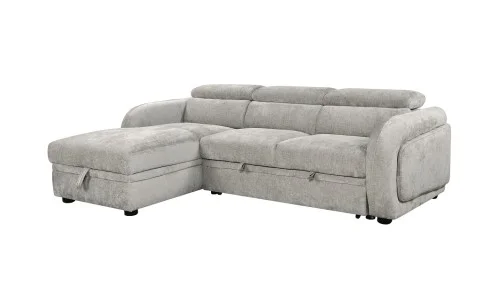 Colțar Extensibil Harmony KF7908 cu Ladă Depozitare, Șezlong Stânga, Gri Deschis