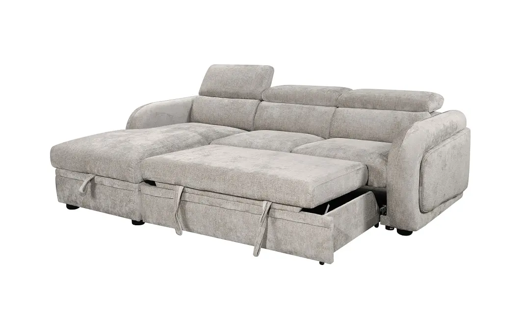 Colțar Extensibil Harmony KF7908 cu Ladă Depozitare, Șezlong Stânga, Gri Deschis 3