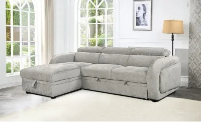 Colțar Extensibil Harmony KF7908 cu Ladă Depozitare, Șezlong Stânga, Gri Deschis