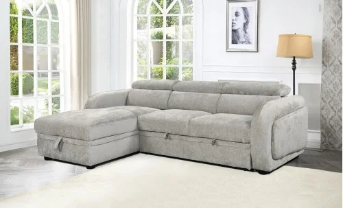 Colțar Extensibil Harmony KF7908 cu Ladă Depozitare, Șezlong Stânga, Gri Deschis
