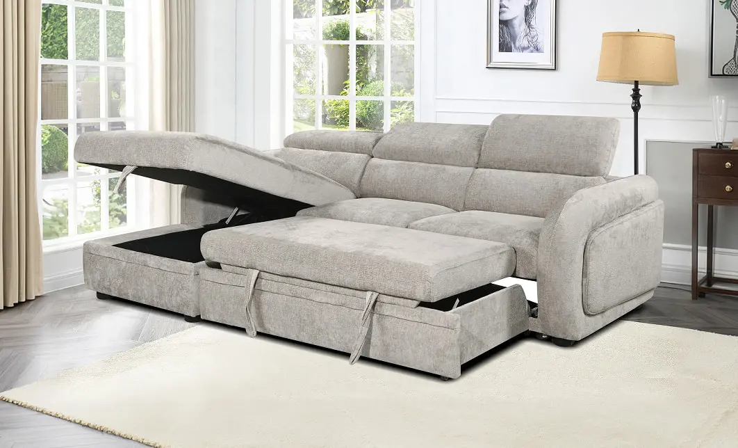 Colțar Extensibil Harmony KF7908 cu Ladă Depozitare, Șezlong Stânga, Gri Deschis 5
