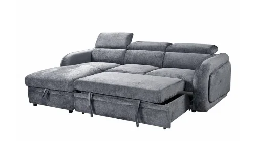 Colțar Extensibil Harmony KF7908 cu Ladă Depozitare, Șezlong Stânga, Gri Închis