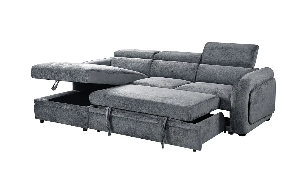 Colțar Extensibil Harmony KF7908 cu Ladă Depozitare, Șezlong Stânga, Gri Închis 4