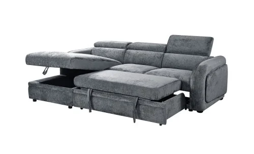 Colțar Extensibil Harmony KF7908 cu Ladă Depozitare, Șezlong Stânga, Gri Închis