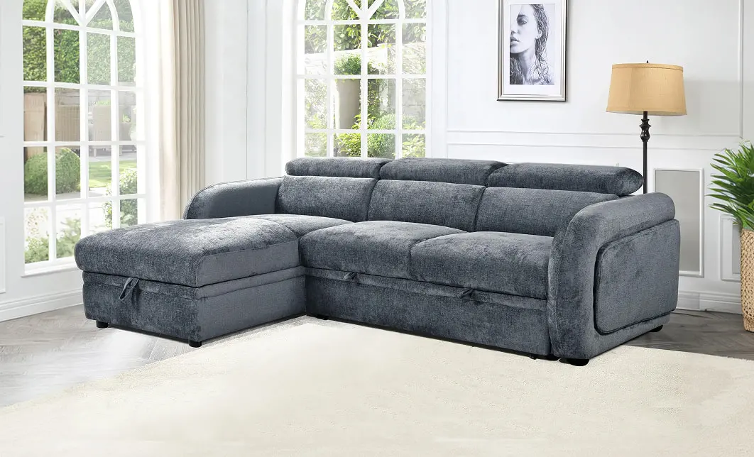Colțar Extensibil Harmony KF7908 cu Ladă Depozitare, Șezlong Stânga, Gri Închis