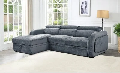 Colțar Extensibil Harmony KF7908 cu Ladă Depozitare, Șezlong Stânga, Gri Închis