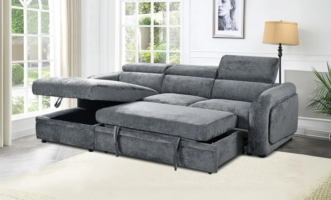 Colțar Extensibil Harmony KF7908 cu Ladă Depozitare, Șezlong Stânga, Gri Închis 5