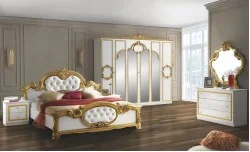 Dormitor Clasic Barocco Bianco Gold cu Dulap 6 Uși