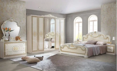 Dormitor Clasic Paloma Beige cu Dulap 6 Uși
