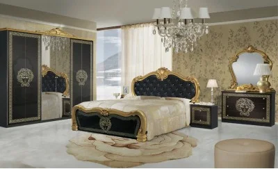 Dormitor Clasic Vilma Nero Gold cu Dulap 6 Uși