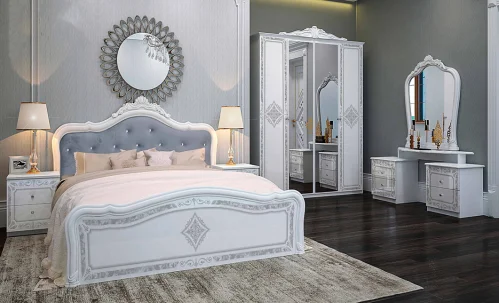 Dormitor Clasic Luize White cu Dulap 4 Uși