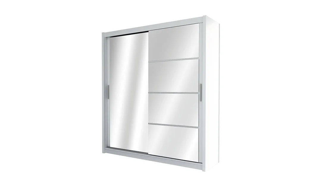 Dulap Brandon Usi Glisante Alb cu Oglinda 203 cm 1