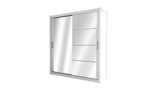 Dulap Brandon Usi Glisante Alb cu Oglinda 203 cm