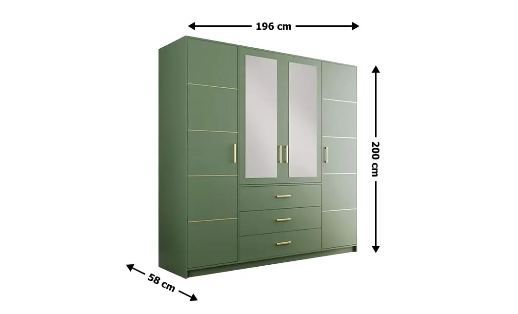 Dulap Bali 2 D4 Verde cu Oglindă și 4 Uși 1