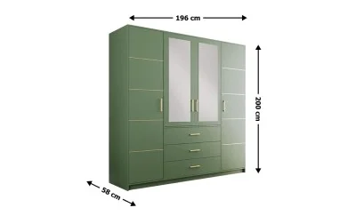 Dulap Bali 2 D4 Verde cu Oglindă și 4 Uși