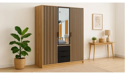 Dulap Bali Lux 3 Usi D3 cu Riflaj si Oglinda