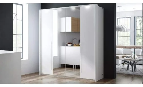 Dulap Brema Alb 210 cu Uși Pliante și Oglindă