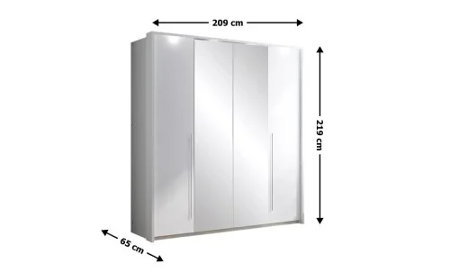 Dulap Brema Alb 210 cu Uși Pliante și Oglindă