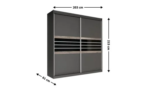 Dulap Turyn Lava / Negru 203 cu 2 Uși Glisante
