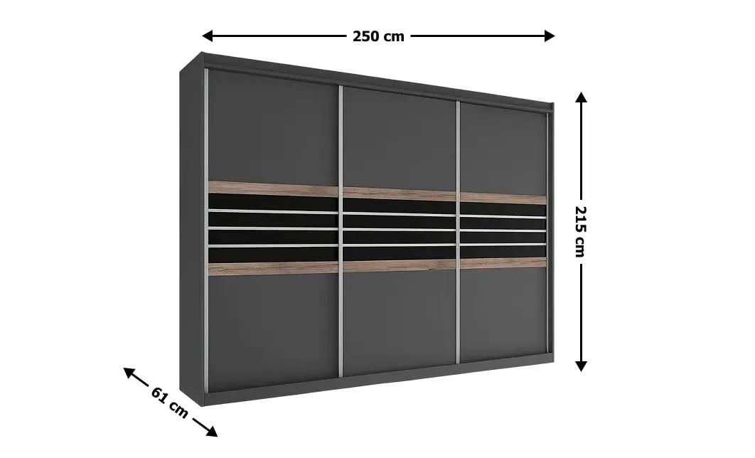 Dulap Turyn Lava / Negru 250 cu 3 Uși Glisante 1
