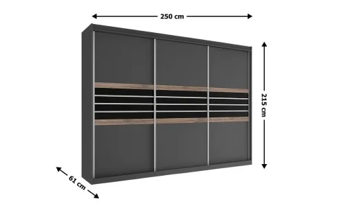 Dulap Turyn Lava / Negru 250 cu 3 Uși Glisante