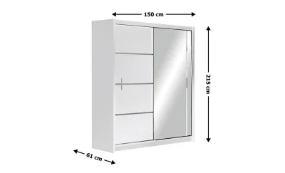 Dulap Vista Alb 150 Uși Glisante cu Oglindă