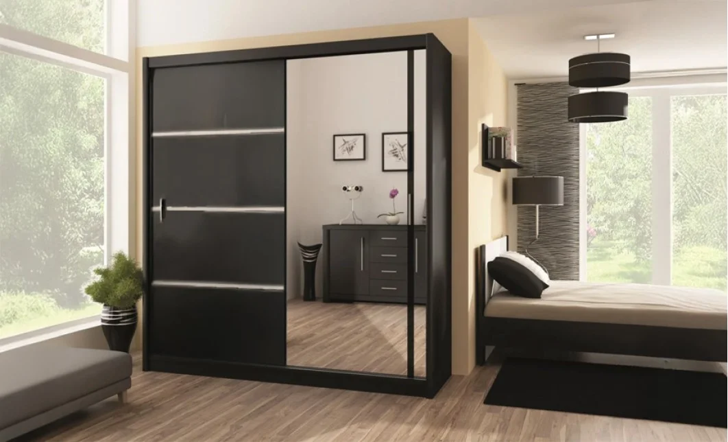 Dulap Vista Negru 203 Uși Glisante cu Oglindă 3