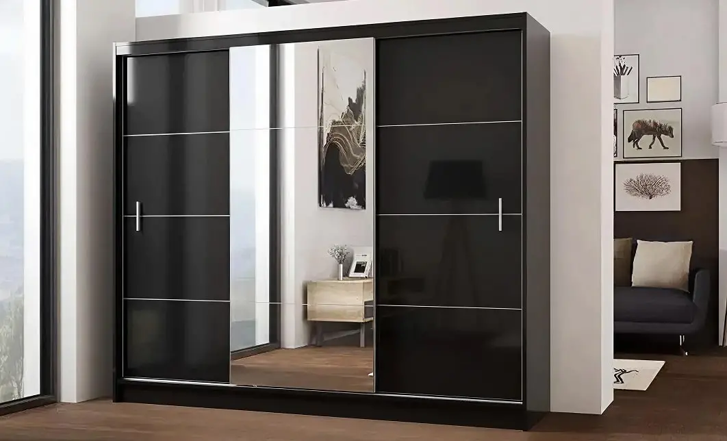 Dulap Vista Negru 250 Uși Glisante cu Oglindă 3