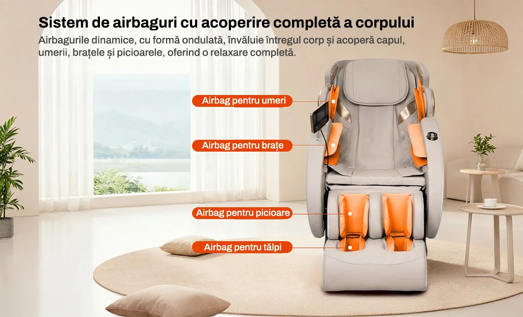 Fotoliu de Masaj A086 Bej, Compact 115 cm, Masaj 3D, Șină SL, Zero Gravity, Stretching, Încălzire 8