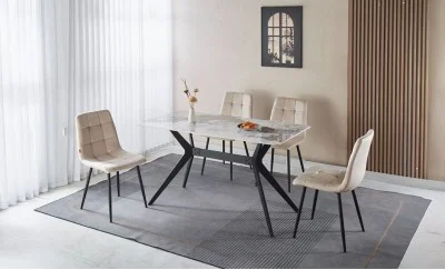 Set Masă Living cu 4 Scaune KJD6318 Bej