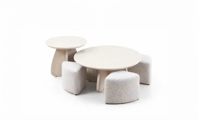 Set Măsuțe Cafea CT6563 cu 4 Tabureți Bej