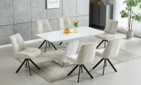 Set Masa Living Extensibila KJT380 Alb cu 6 Scaune KJC356 Bej