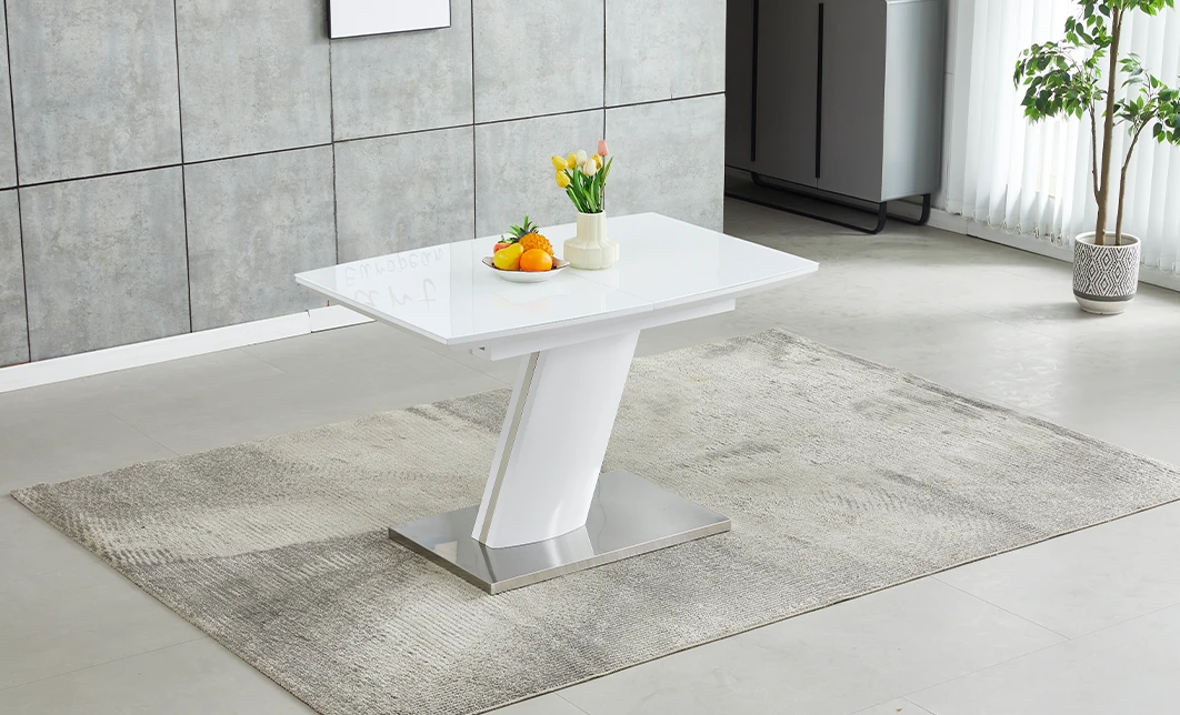 Set Masă Living Extensibilă KJT380 Alb cu 4 Scaune KJC356 Bej 1