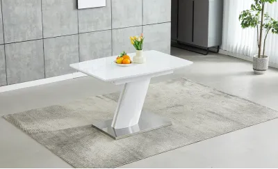 Set Masă Living Extensibilă KJT380 Alb cu 4 Scaune KJC356 Bej