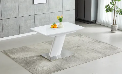 Set Masă Living Extensibilă KJT380 Alb cu 4 Scaune KJC356 Bej