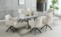 Set Masă Living Extensibilă KJT382 Gri cu 6 Scaune KJC385 Bej