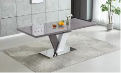 Set Masă Living Extensibilă KJT384 Gri cu 6 Scaune KJC385 Gri