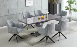 Set Masă Living Extensibilă KJT384 Gri cu 6 Scaune KJC385 Gri