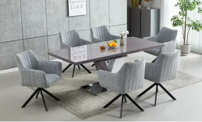 Set Masă Living Extensibilă KJT384 Gri cu 6 Scaune KJC385 Gri