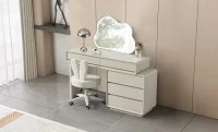 Măsuță Toaletă T6015 Albă Extensibilă cu 3 culori LED și Oglindă