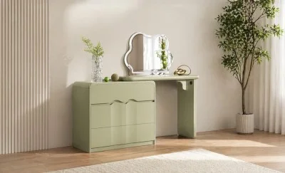 Măsuță Toaletă T6233 Verde Extensibilă cu 3 culori LED și Oglindă