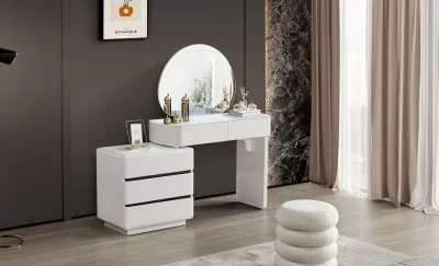 Măsuță Toaletă T6275 Albă cu 3 culori LED și Oglindă