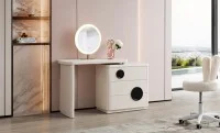 Măsuță Toaletă T639-3 Albă Extensibilă cu 3 culori LED și Oglindă
