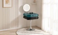 Măsuță Toaletă T660-2 Turcoaz / Neagră cu 3 culori LED și Oglindă