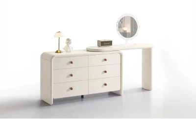 Măsuță Toaletă T663-6 Crem Extensibilă cu 3 culori LED și Oglindă