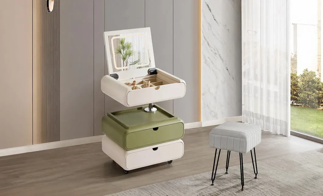 Măsuță Toaletă Ajustabilă pe Înălțime T680-3 Albă / Verde Extensibilă cu 3 culori LED și Oglindă Reglabilă