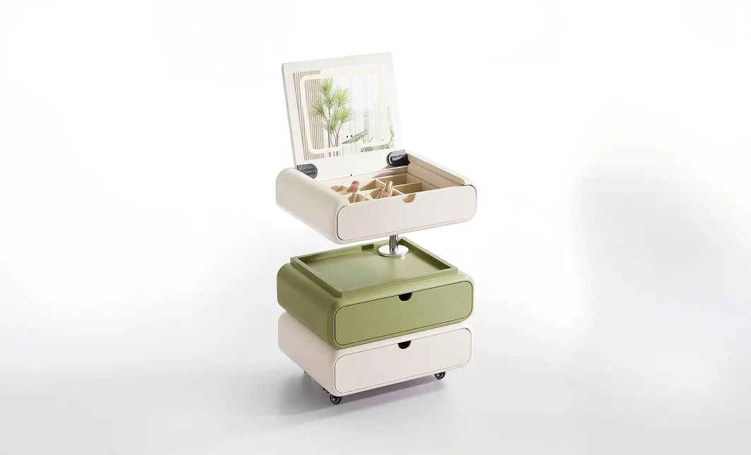 Măsuță Toaletă Ajustabilă pe Înălțime T680-3 Albă / Verde Extensibilă cu 3 culori LED și Oglindă Reglabilă 1